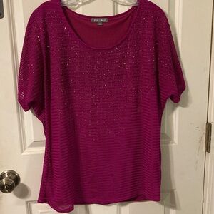 Roz & Ali Magenta or Cranberry Sparkle Knit Blouse Large L